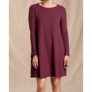 Toad & Co Foothill Long Sleeve Swing Dress Textured Port Red Size LARGE